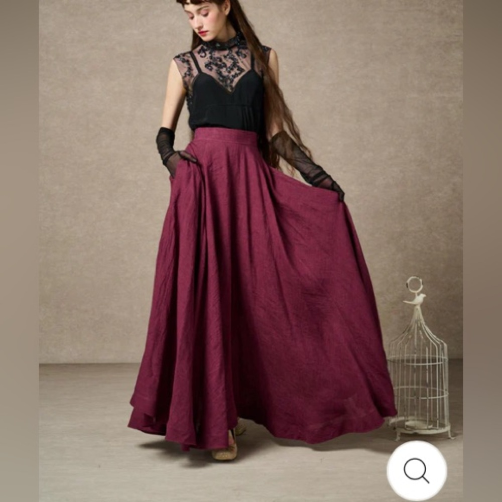 NEW XL Linnennaive Maxi Cherry 22 Skirt in Plum Purple. Linen. Lined. Pockets. - Picture 3 of 12
